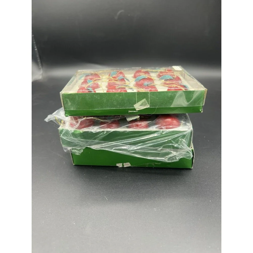 VTG Pier 1 Imports Wooden Apple Christmas Tree Ornaments Lot 36 Red Fruit Decor